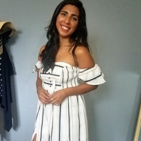 LAST//BEVERLY IVORY NAVY TAN STRIPED MAXI ROMPER - Picture 3 of 8